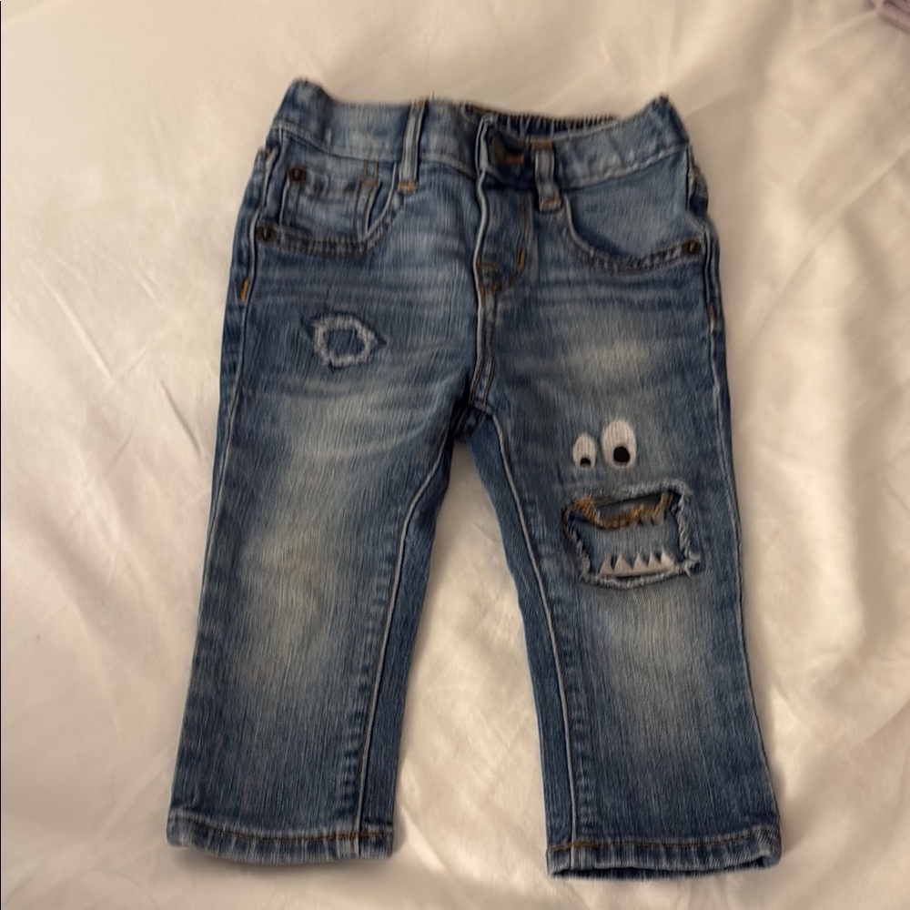 GAP Kids Blue Jeans with Monster Patch 12-18 months